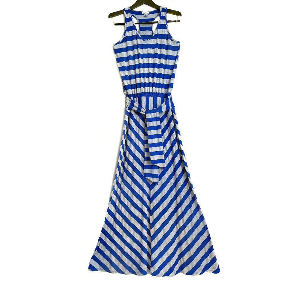 Gray-blue striped maxi dress. Size M. A-line. Sleeveless